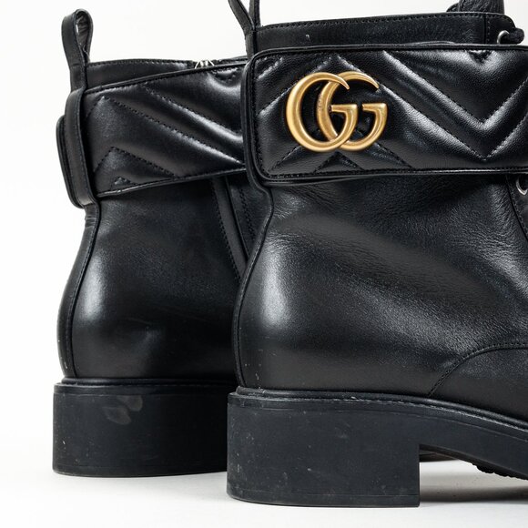 *SOLD* Gucci Flores Calfskin Nappa Matelasse GG Black Combat Boot - Picture 7 of 12